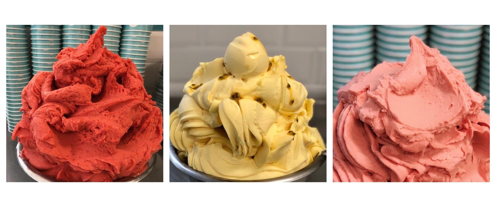 Drei Schalen fruchtiges Sorbet von Katchi
